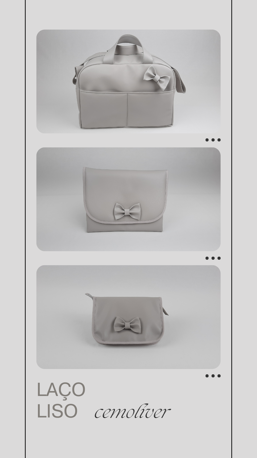 coleção original da empresa cemoliver em pele sintética lisa com bordado