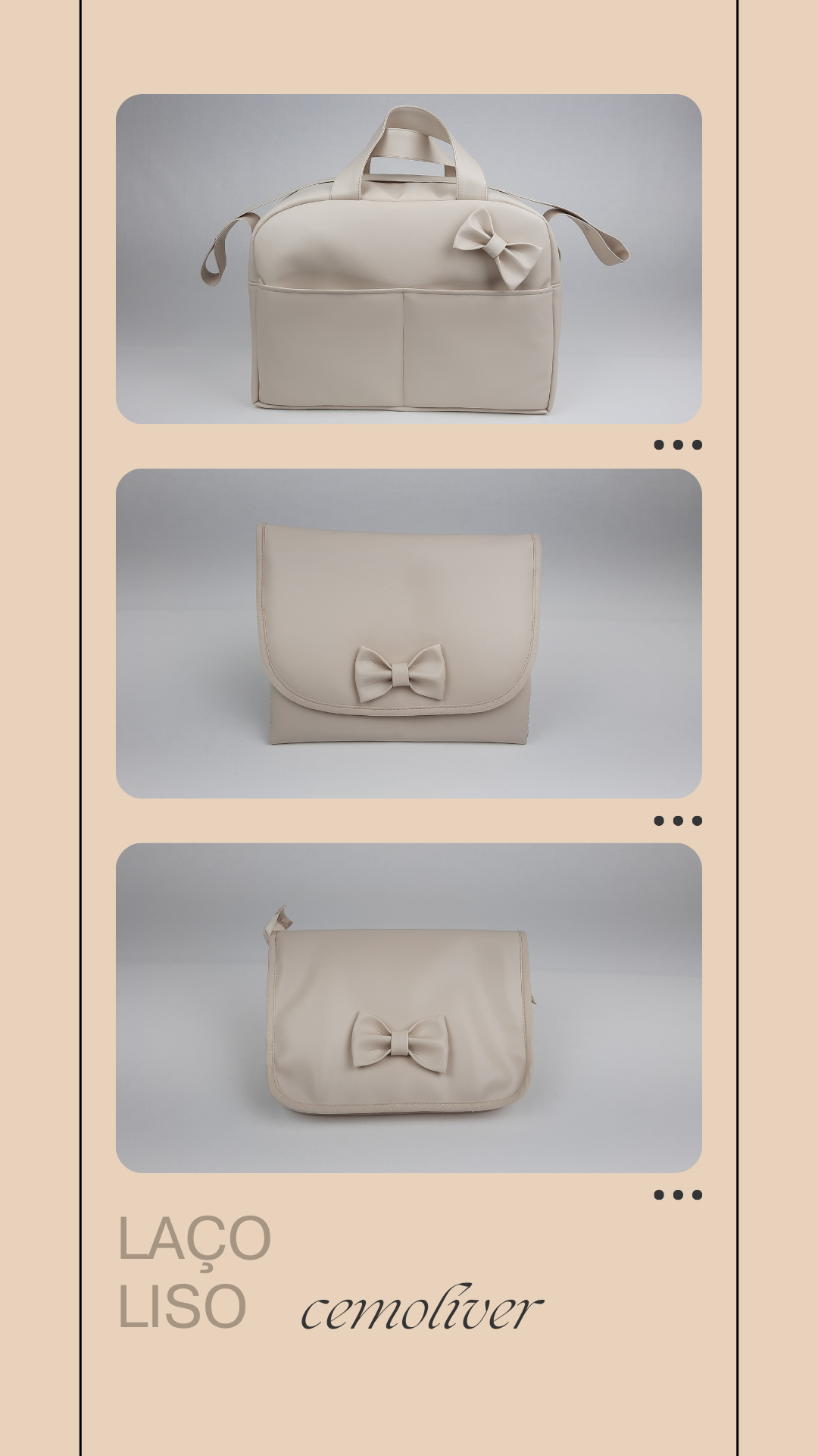 coleção original da empresa cemoliver em pele sintética lisa com bordado