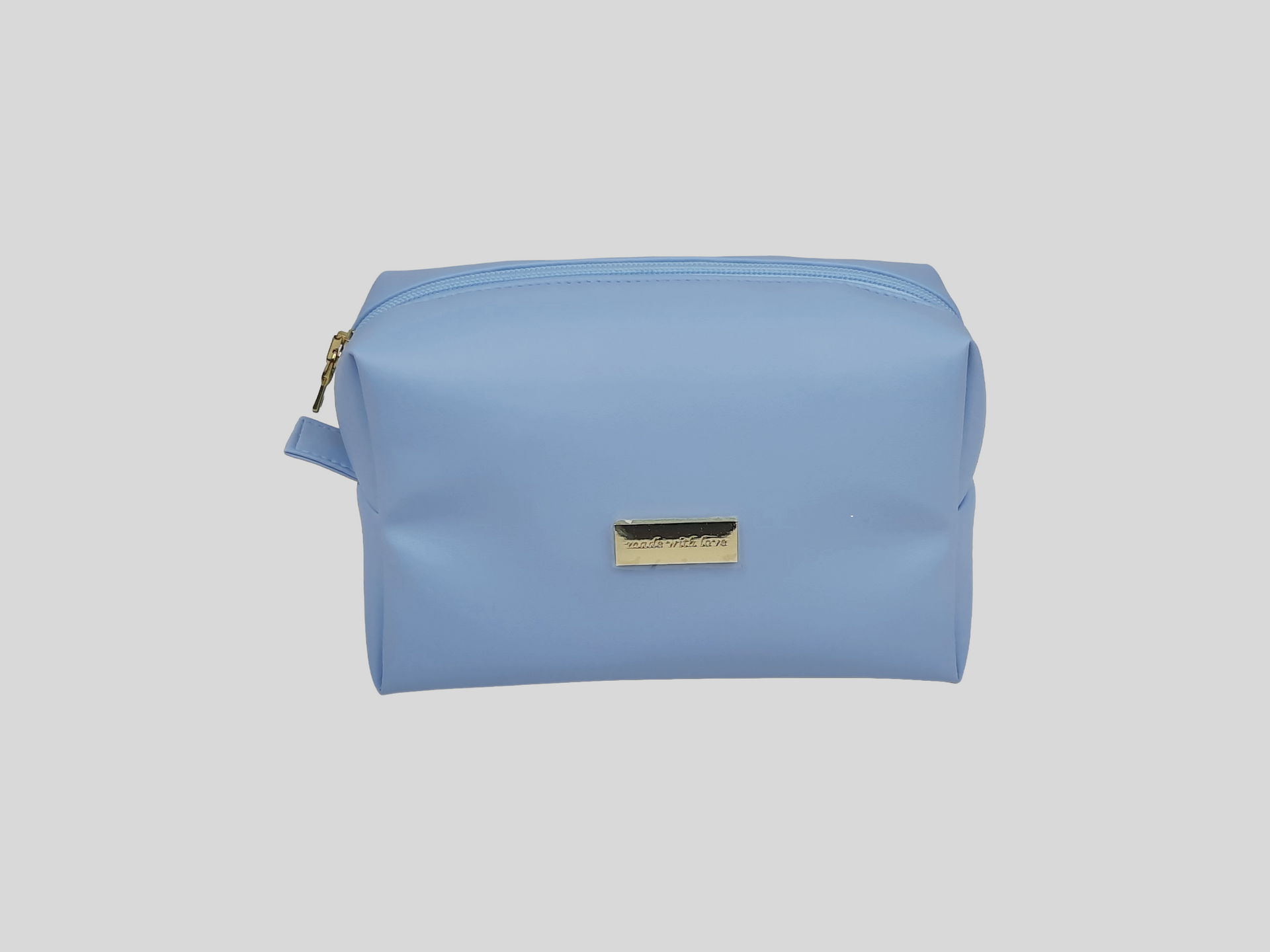 NECESSAIRE PELE SINTÉTICA LISA COR AZUL COM FECHO DE CORRER, CHAPA DOURADA