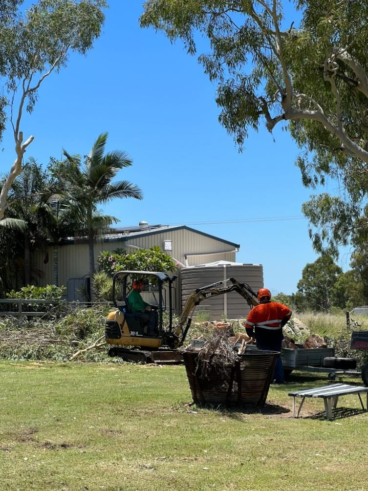 Man In The Excavator Clearing The Cut Trees — Emerald Tree Services Pty Ltd in Emerald, QLD