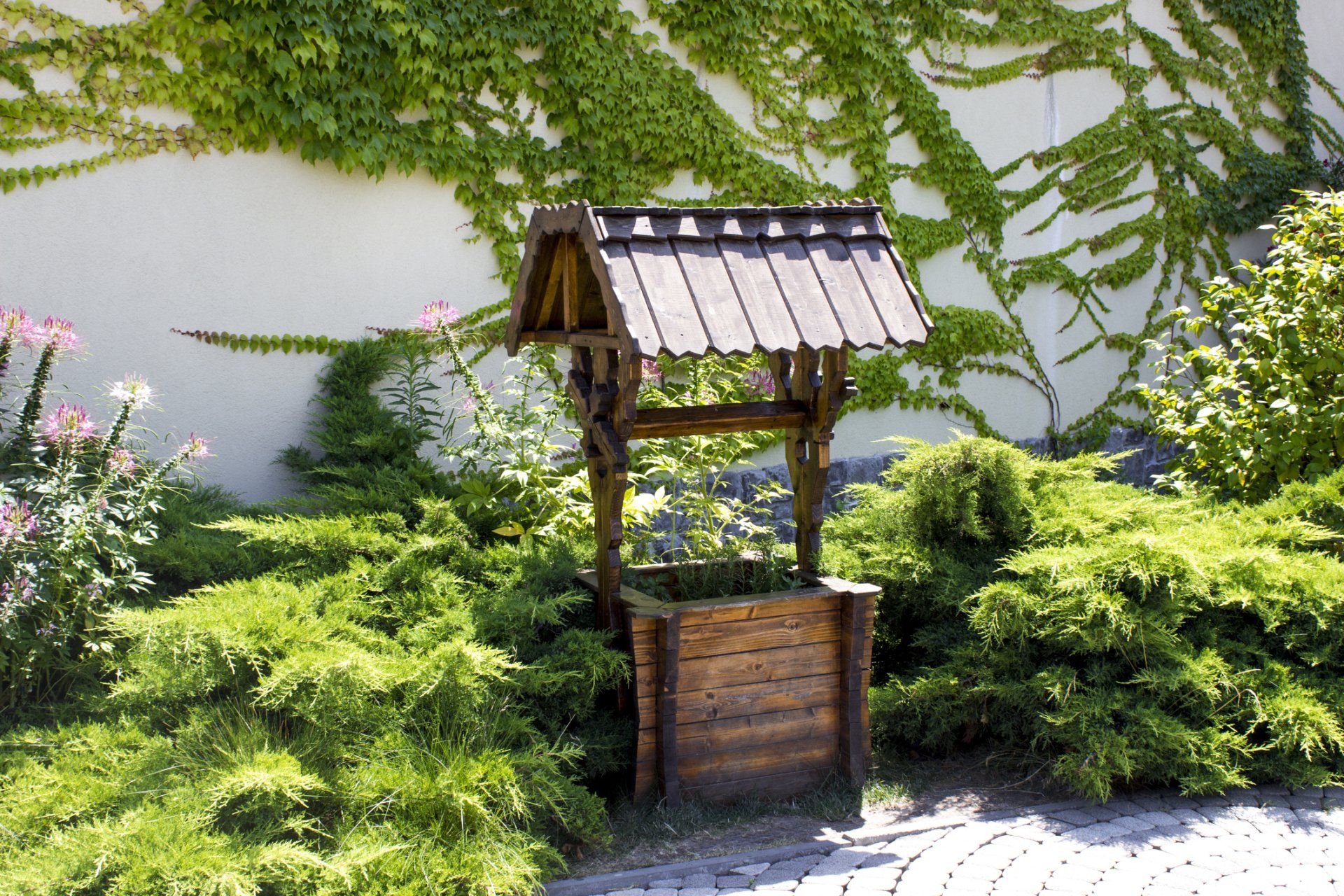 Custom Stone Work — Landscape With a Decorative Well in Morris Plains, NJ