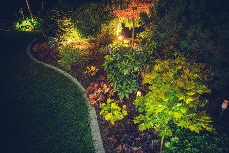 Landscape Lighting — Illuminated Backyard Garden in Morris Plains, NJ