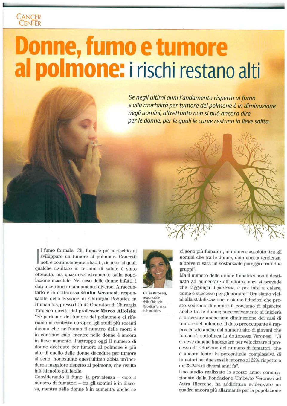 Donne, fumo e tumore al polmone: i rischi restano alti (articolo Humanitas)