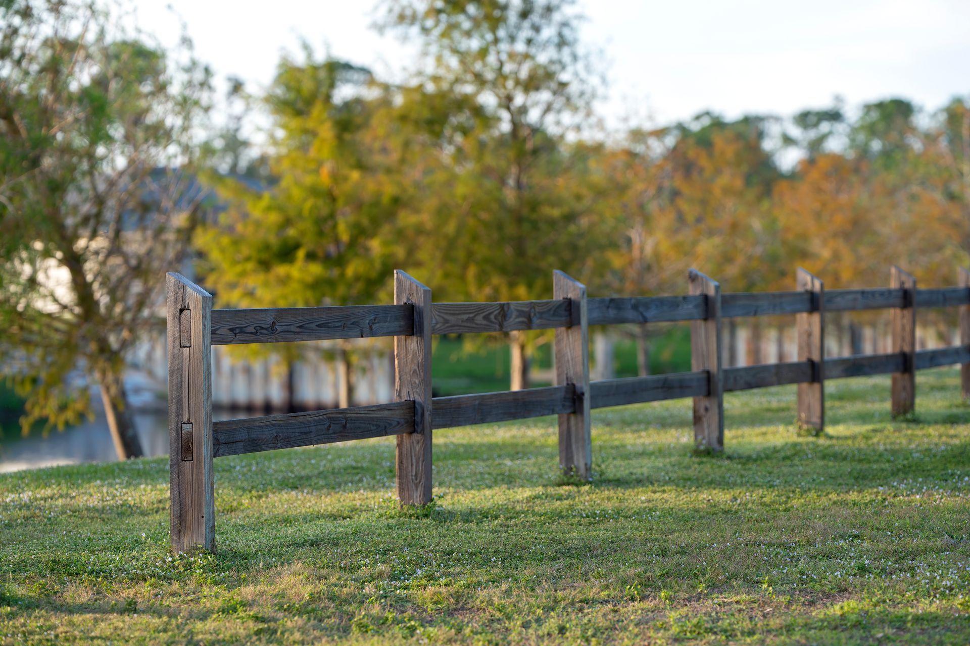 wooden fence blocking off a lake from the road for safety