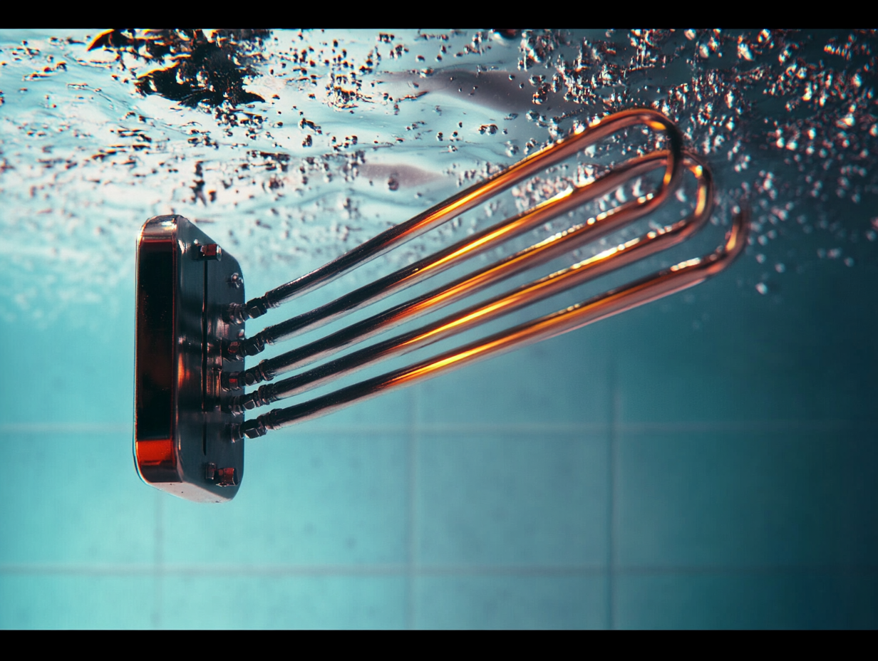 A immersion heating element is floating in the water.