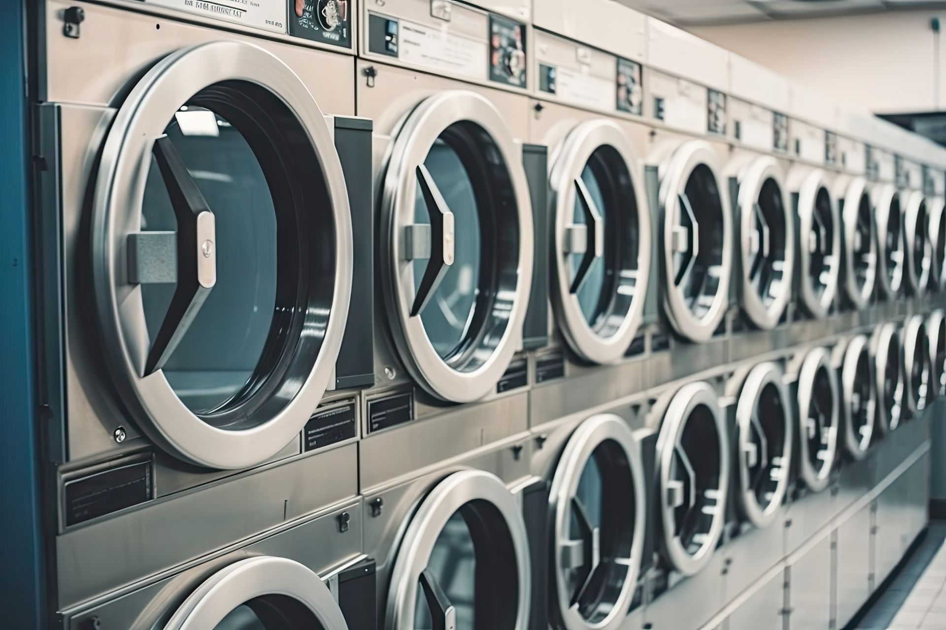 Laundrette washing machines stacked