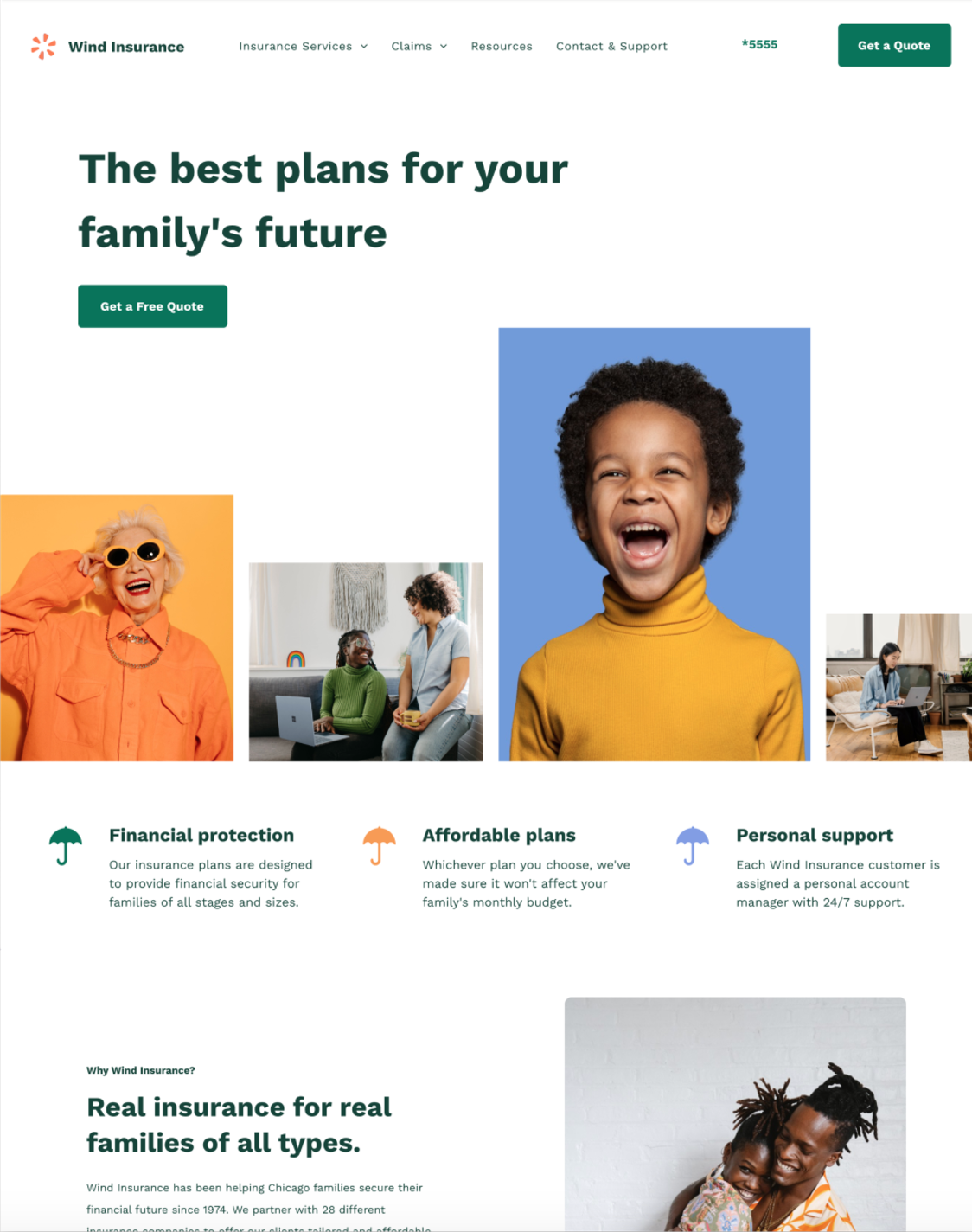 Insurance company website mockup