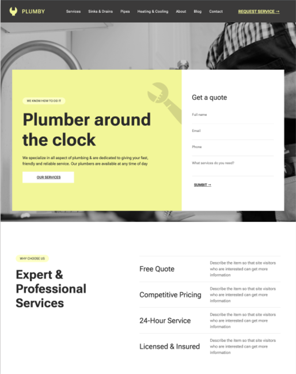 Plumber website mockup