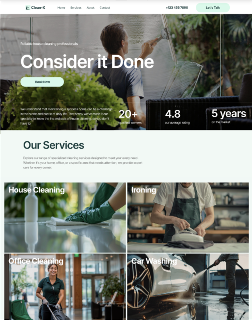 Cleaning services website mockup