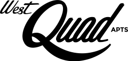 A black and white logo for west quad apartments