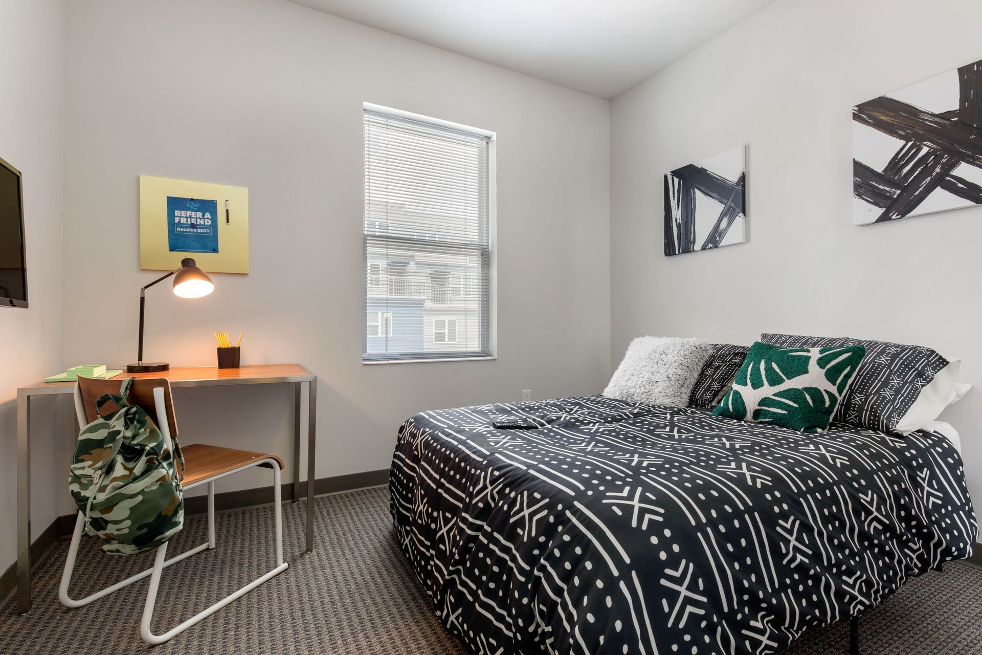 Spacious primary bedroom at West Quad