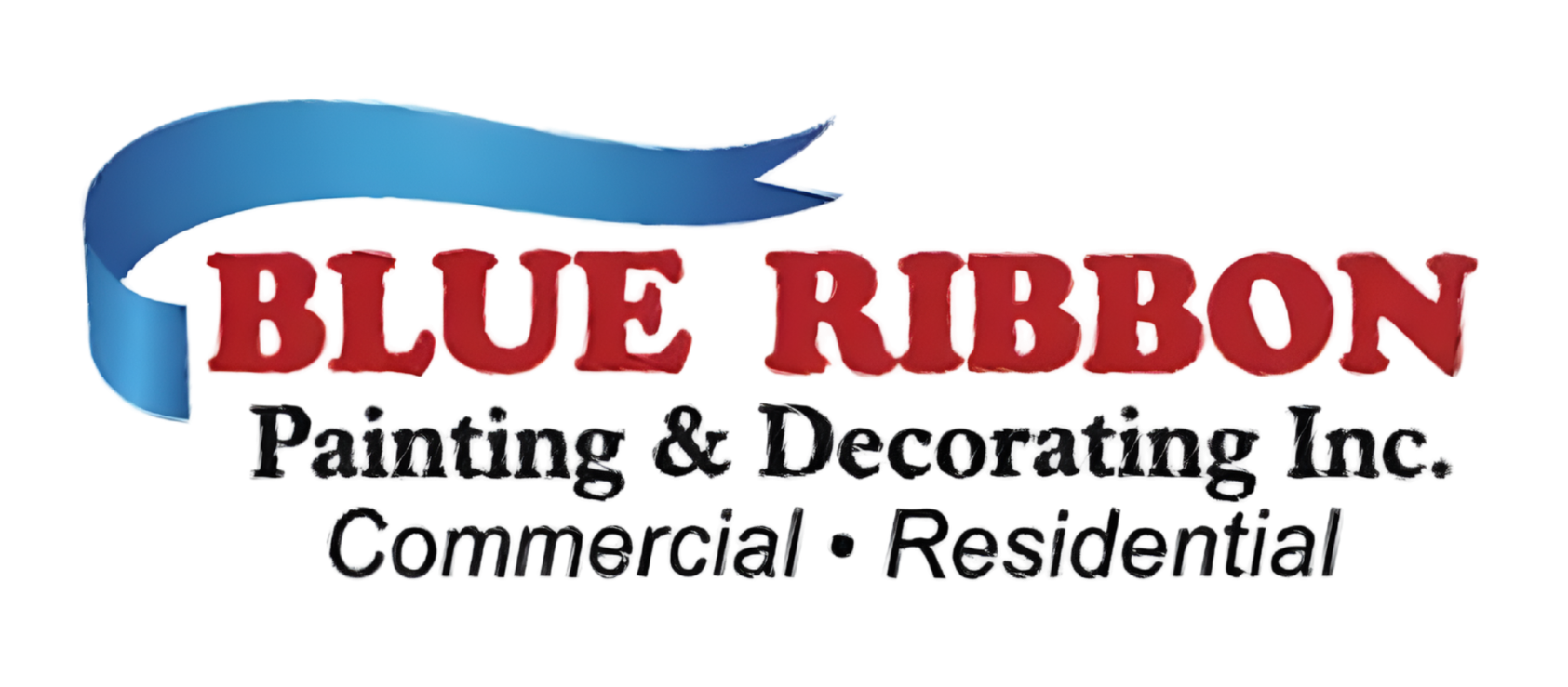 Blue Ribbon Painting and Decorating logo with orange text and ribbon bow.