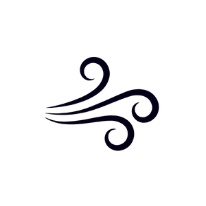 Stylized illustration of wind blowing, with three curved lines.