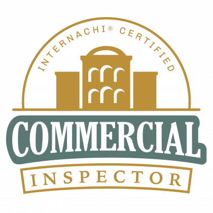 A logo for a commercial inspector with a building on it