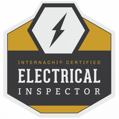 A logo for an electrical inspector with a lightning bolt