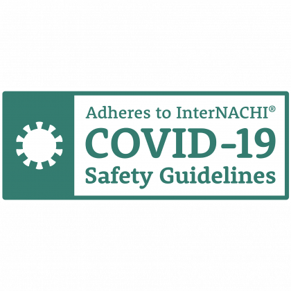 A green sign that says `` adheres to internachi covid-19 safety guidelines ''