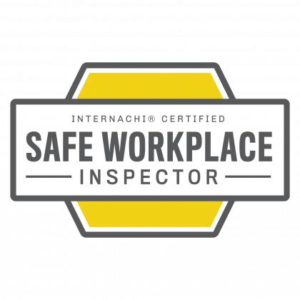 The safe workplace inspector logo is a certified safe workplace inspector.