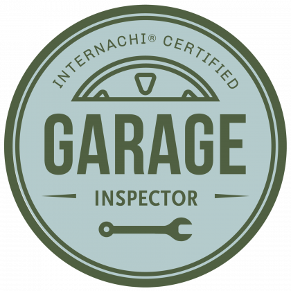 A logo for a garage inspector that is certified