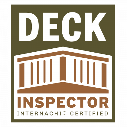 A logo for a deck inspector that is certified