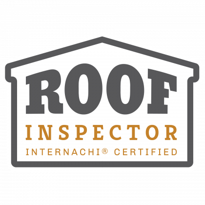 A logo for a roof inspector that is certified.