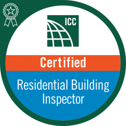 A sticker that says icc certified residential building inspector