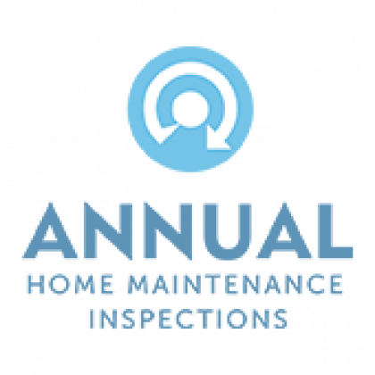 The logo for annual home maintenance inspections is blue and white.