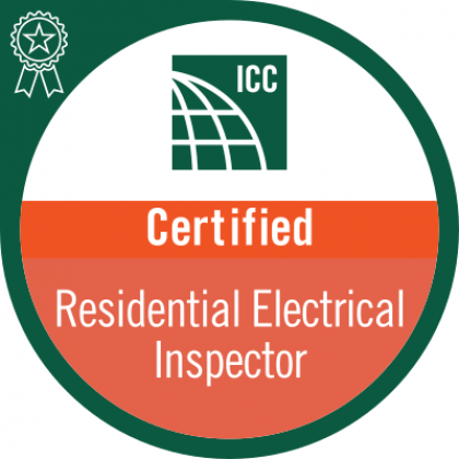 An icc certified residential electrical inspector badge