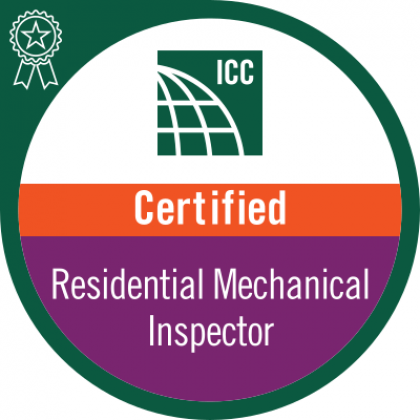 An icc certified residential mechanical inspector badge