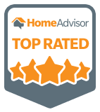 A home advisor top rated badge with four stars.