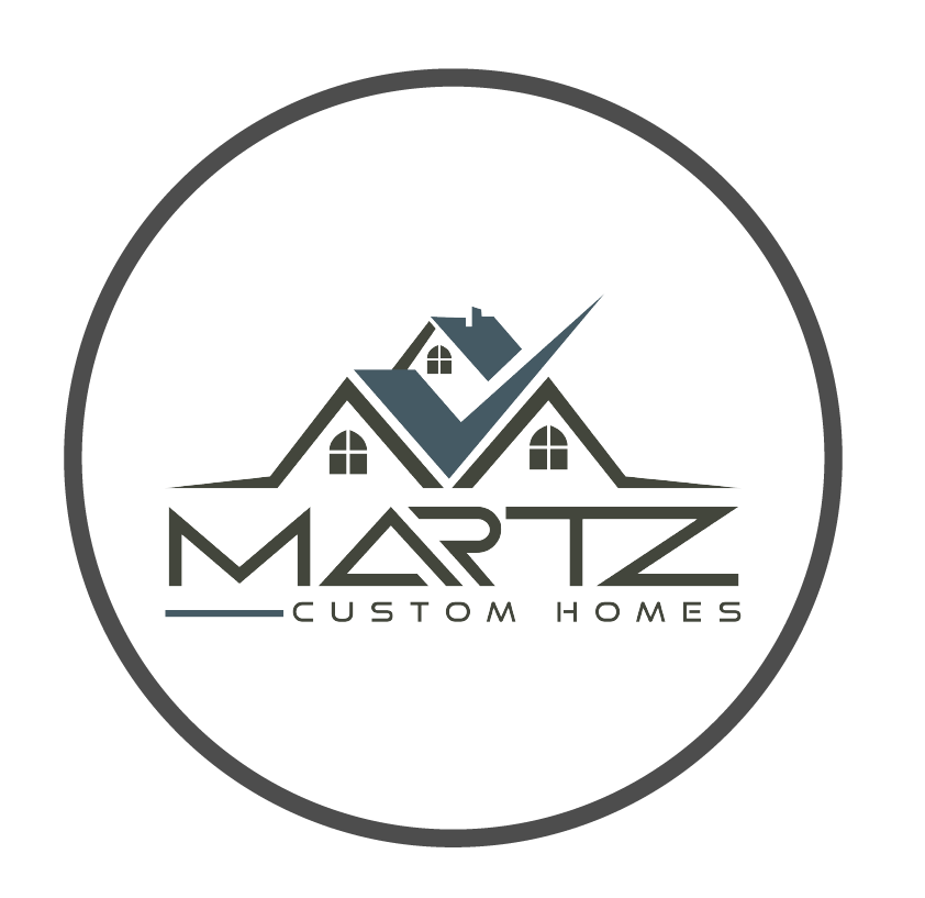 Logo for Martz Custom Homes: stylized houses with checkmark and text within a circle.