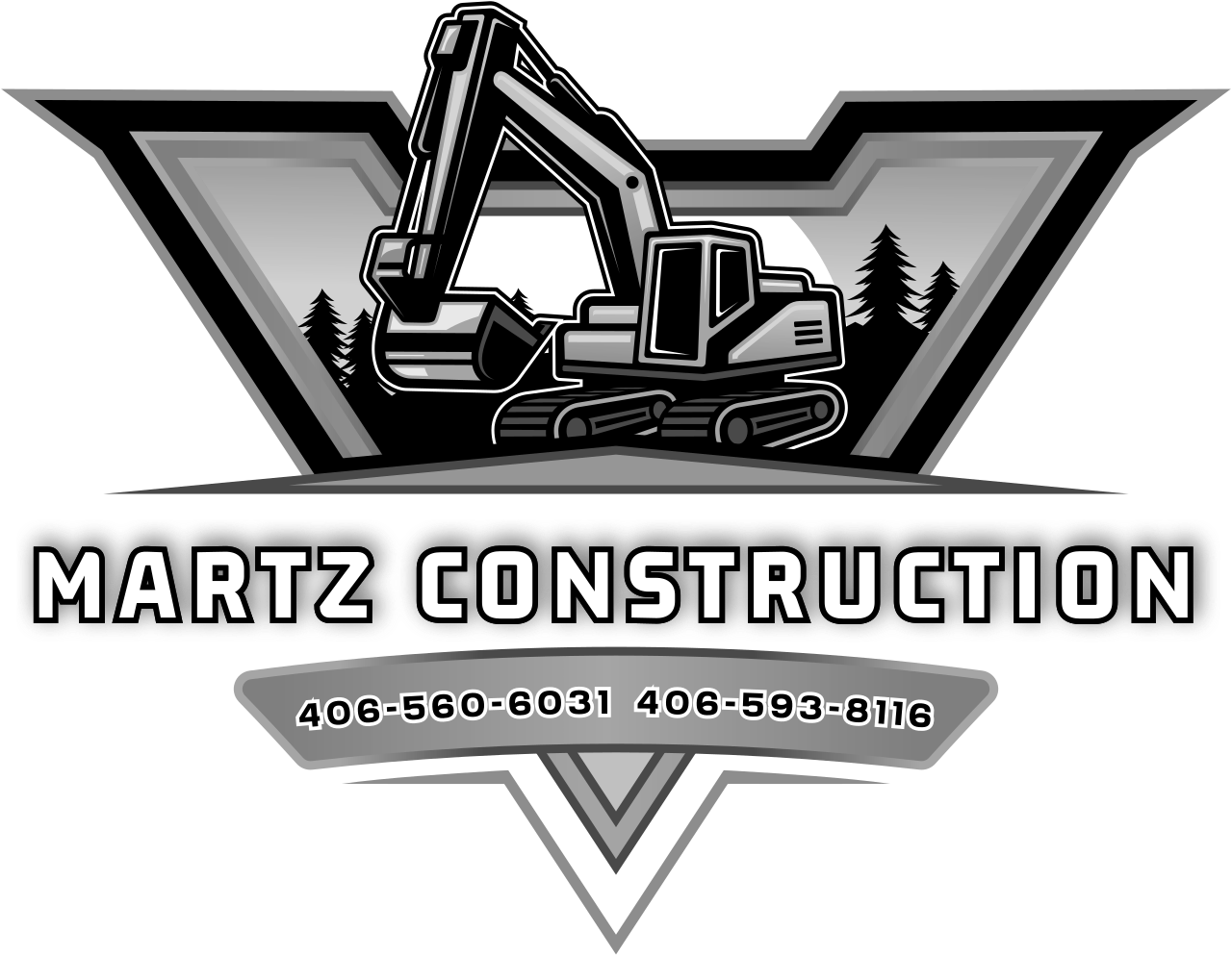 Logo for Martz Construction: excavator inside a shield, with company name and phone numbers.
