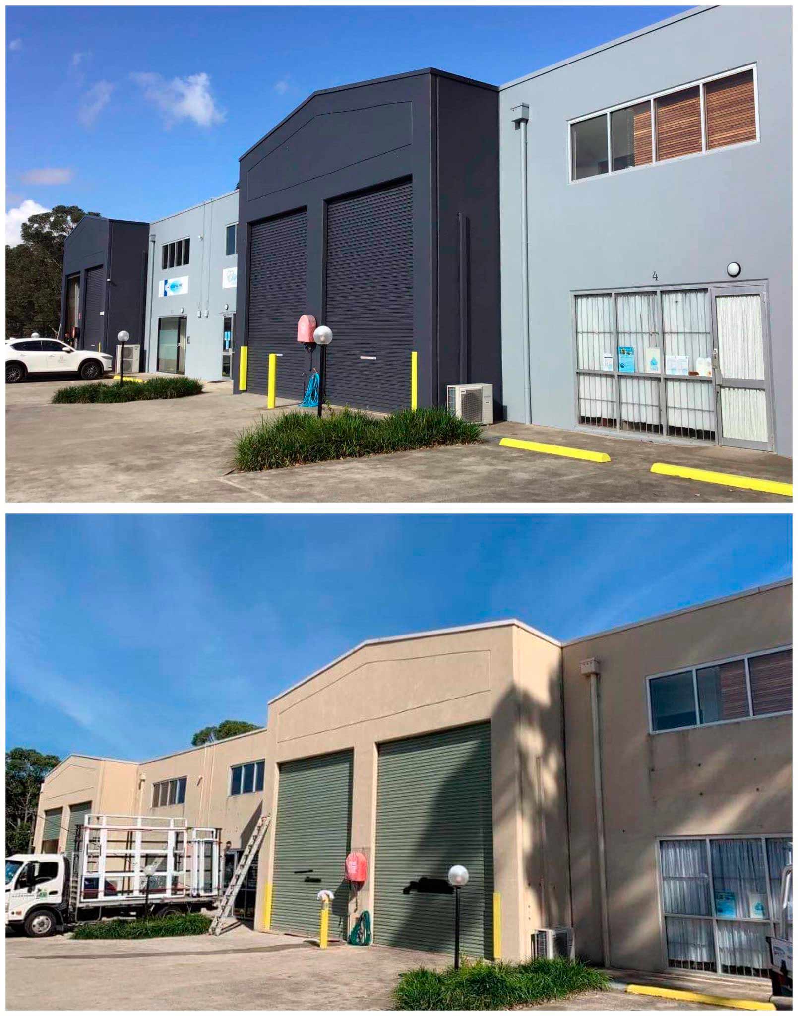 Before And After Painting Commercial Property Side — Central Coast, NSW — Preferred Painting Services