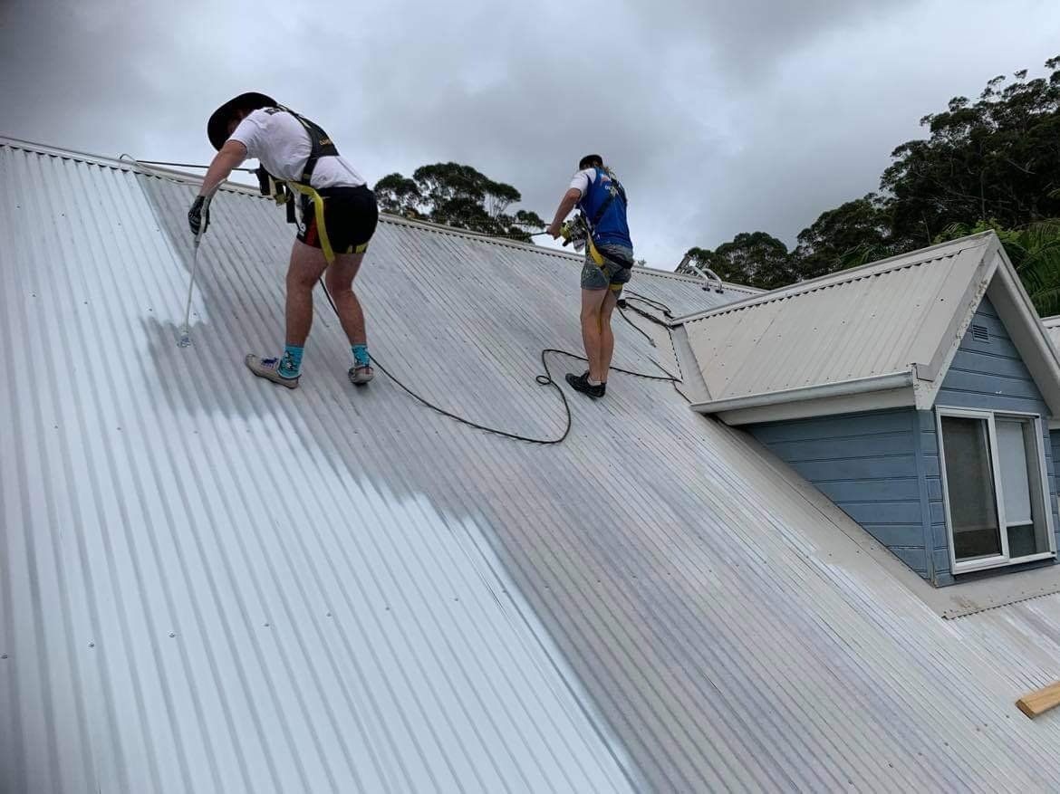 Roof painting in progress
