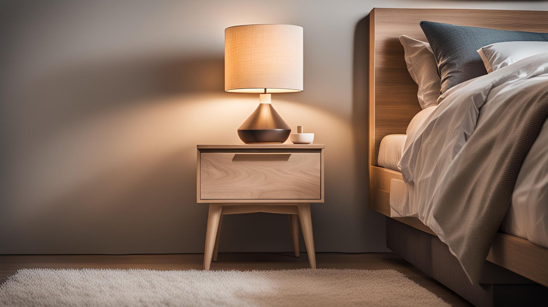 A solid Ash one-drawer wooden nightstand. Its natural color brightens every bedroom.