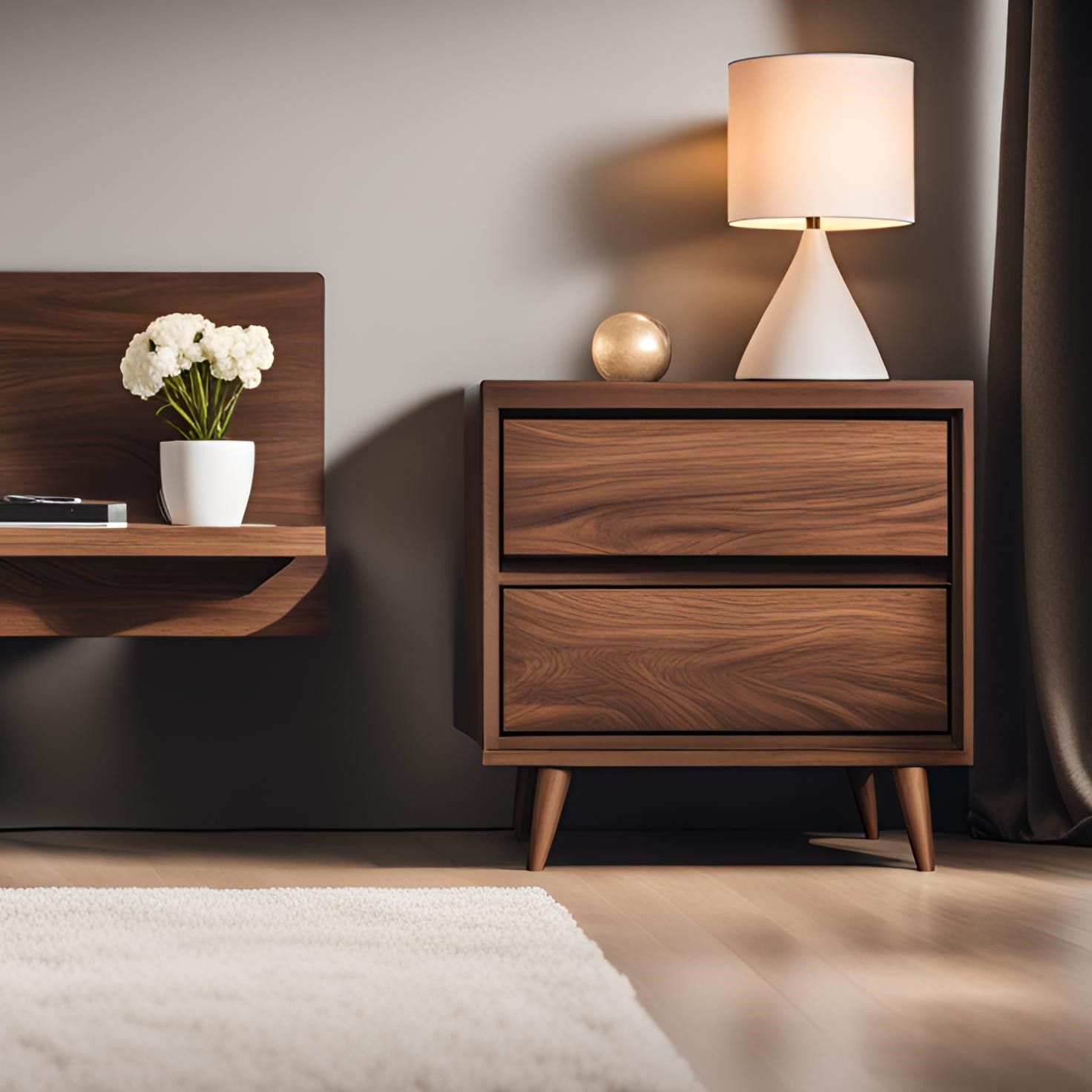 A pure American walnut nightstand with two drawers. Coziness next to your bed.