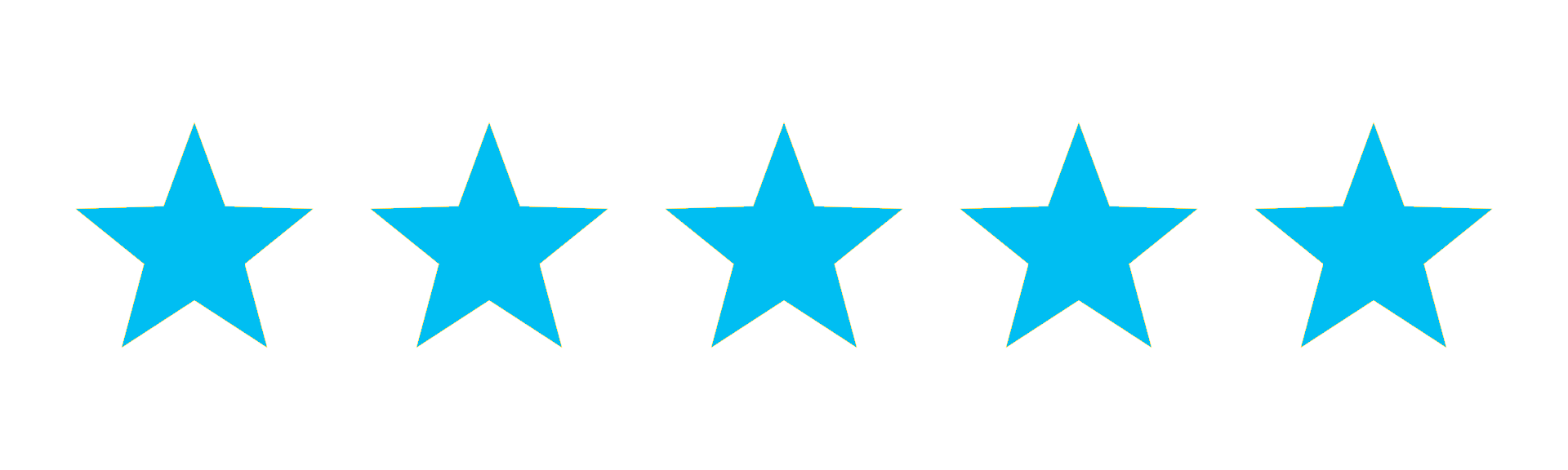 Five blue stars in a row, on a white background.