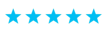 Five blue stars in a row, on a white background.