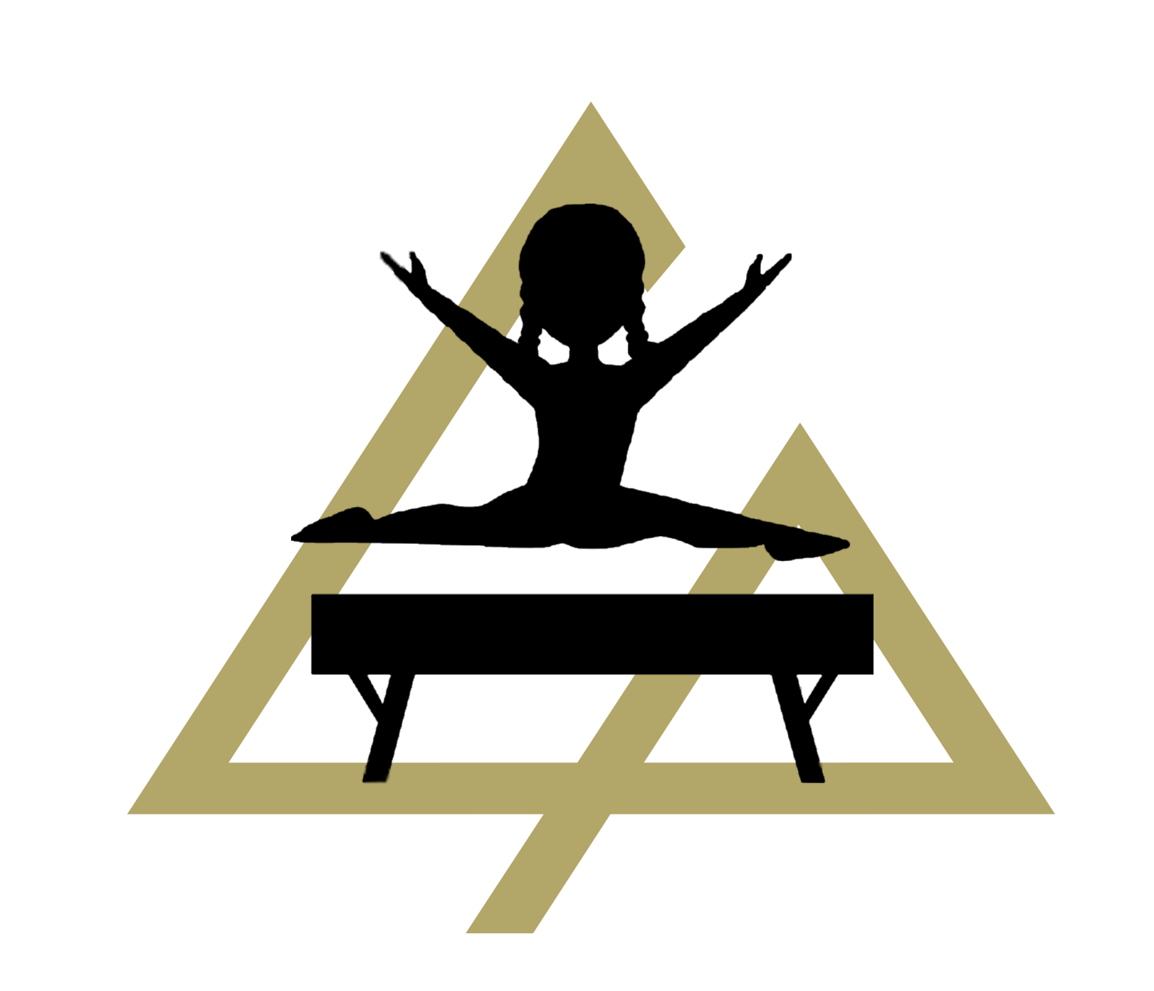 A silhouette of a girl doing a split on a balance beam.