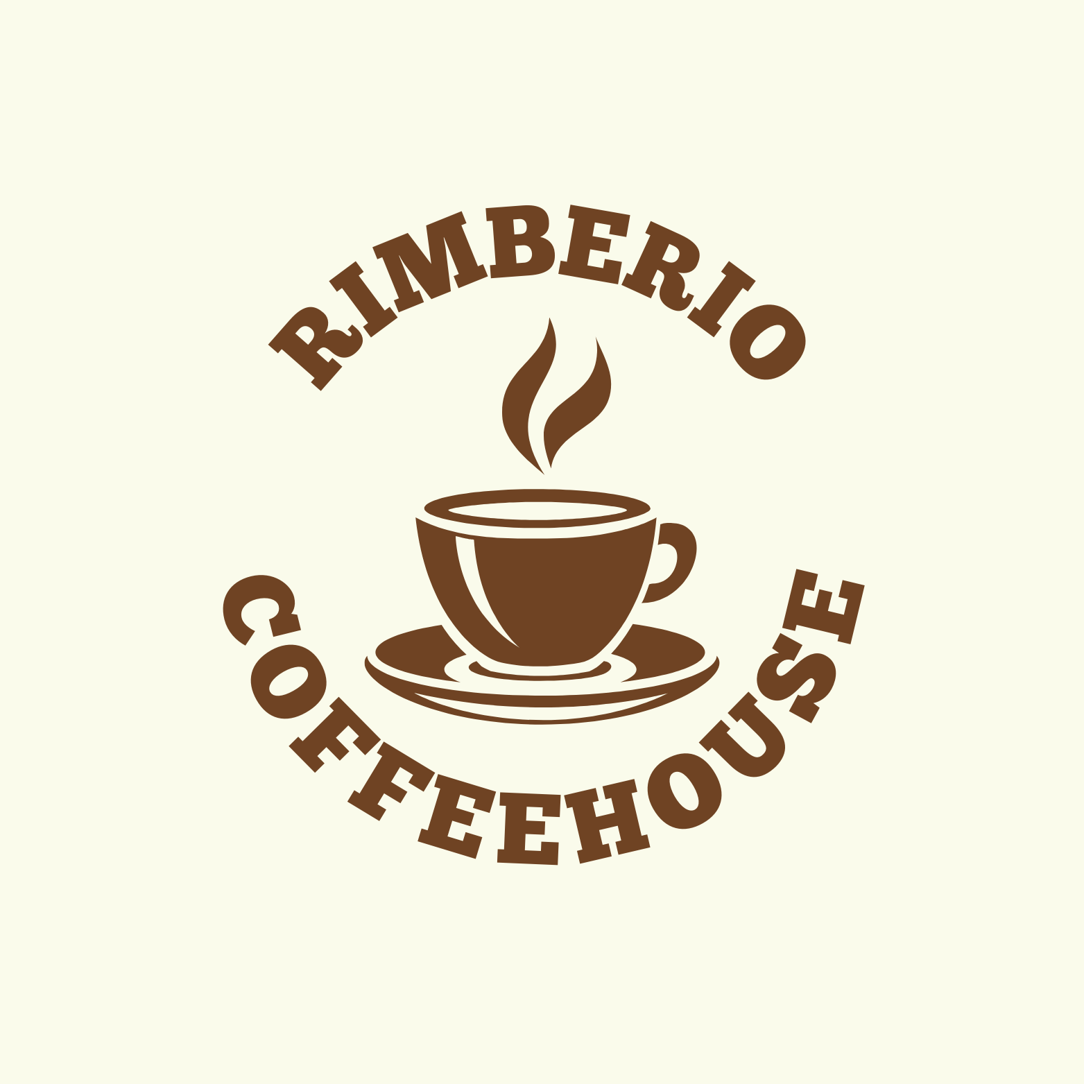 A logo for a coffee house with a cup of coffee on a saucer.