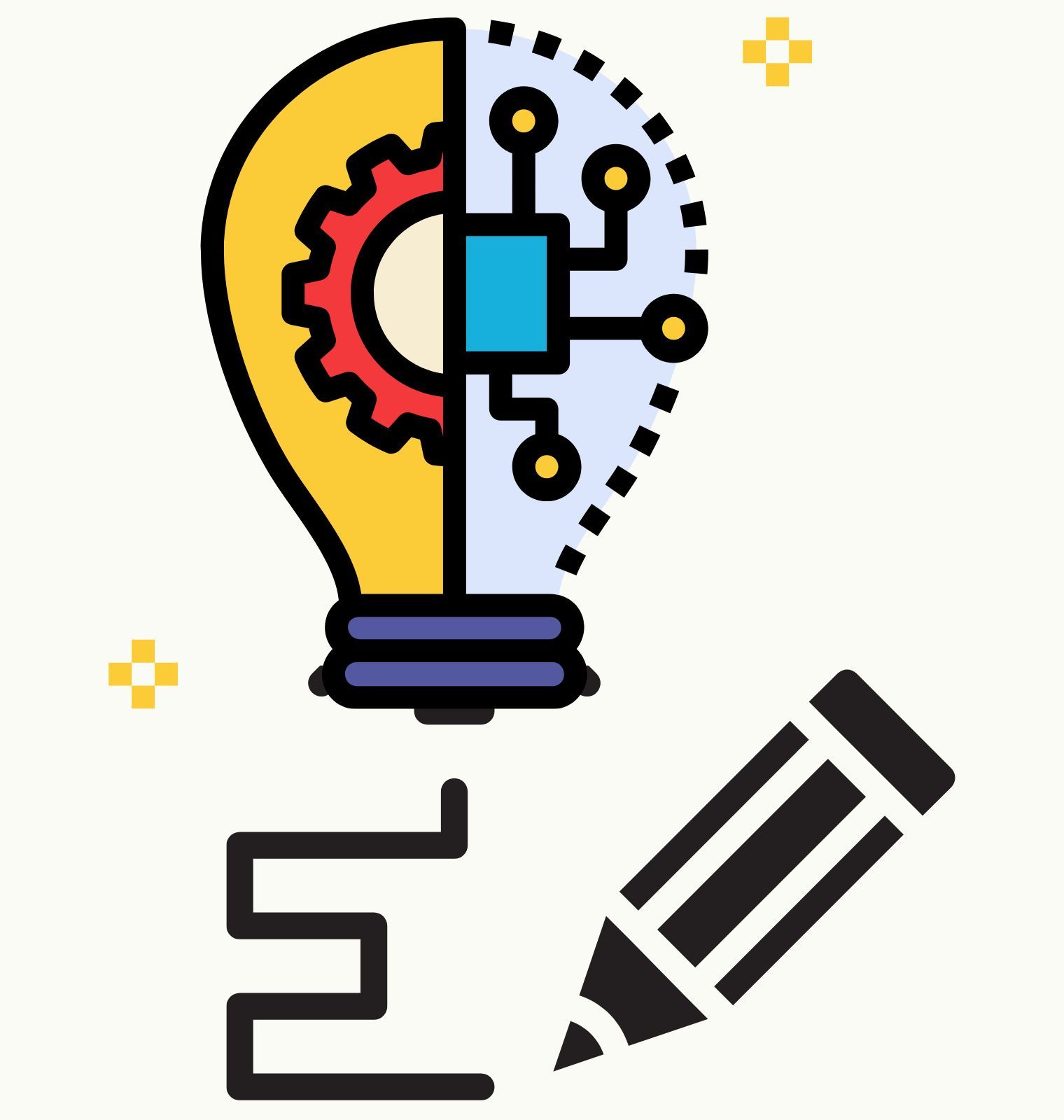 An icon of a light bulb with a pencil next to it.