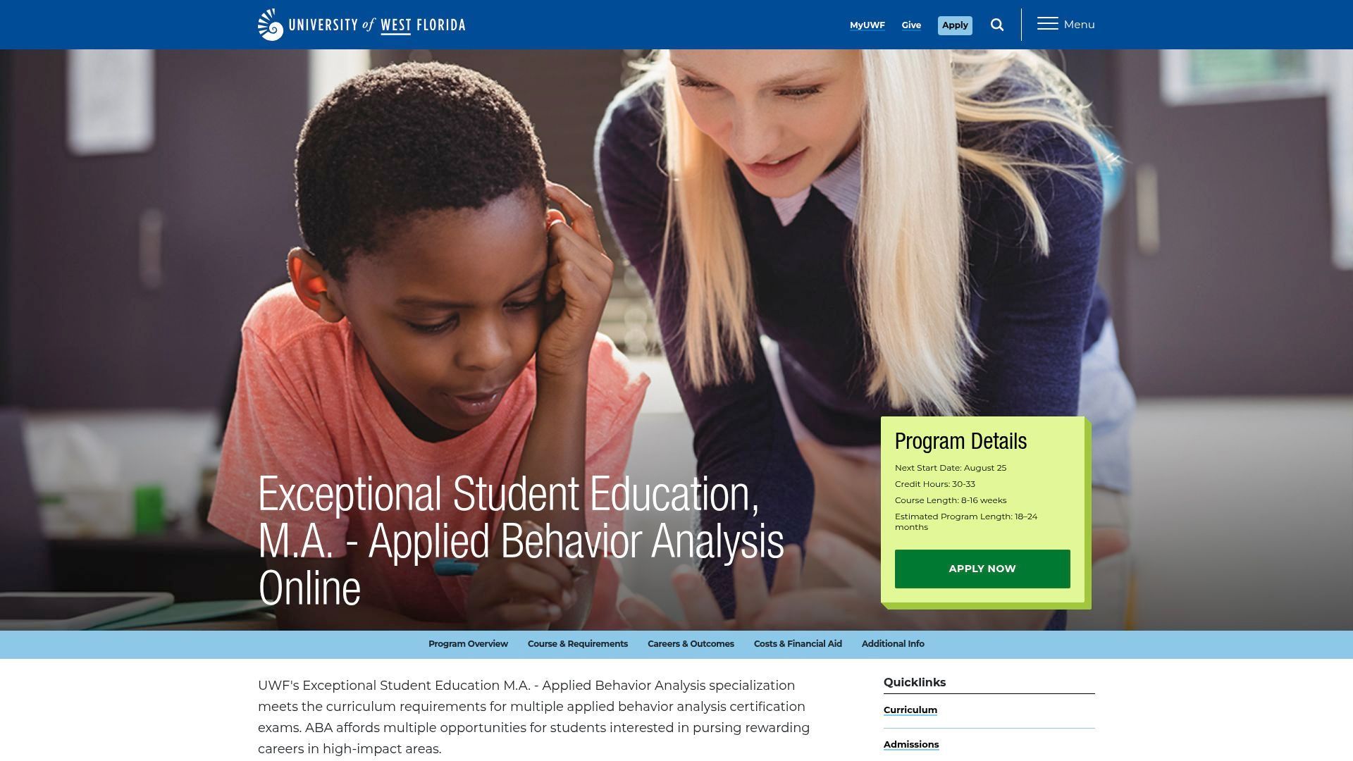 Student and teacher looking at paper, online Exceptional Student Education program advertised.