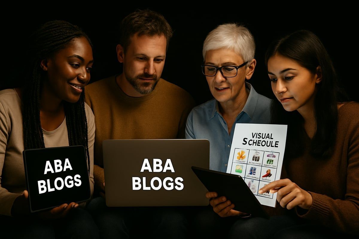 Four people looking at a laptop and devices with 