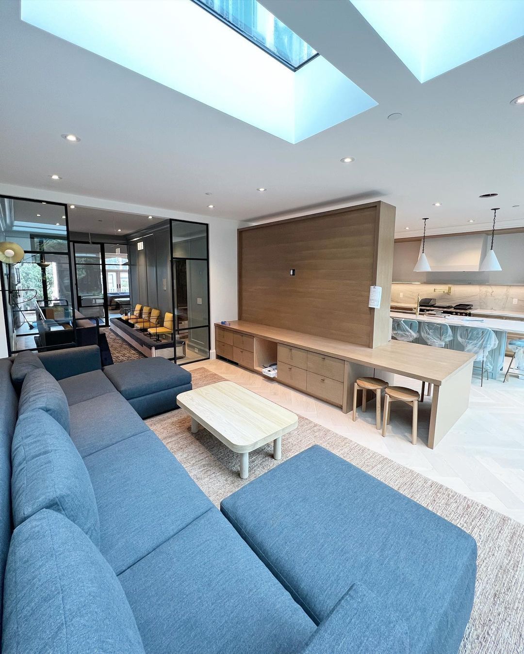A living room with a couch and a coffee table