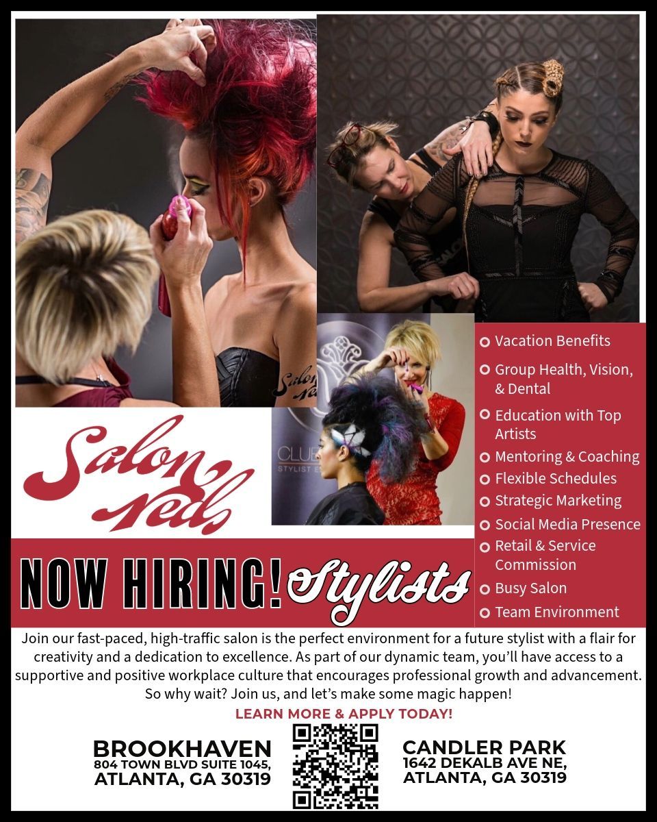 An advertisement for a salon hiring stylists.