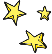 Three yellow stars with black outlines on a white background.