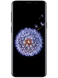 The front of a samsung galaxy s9 with a dandelion on the screen.