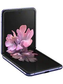 The samsung galaxy z flip is a folding phone with a flower on the screen.