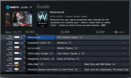 A tv screen shows a guide for westworld.