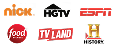 Logos for various tv channels including hgtv food network and history