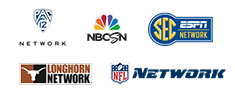 Logos for longhorn network nbcsn sec network and espn network